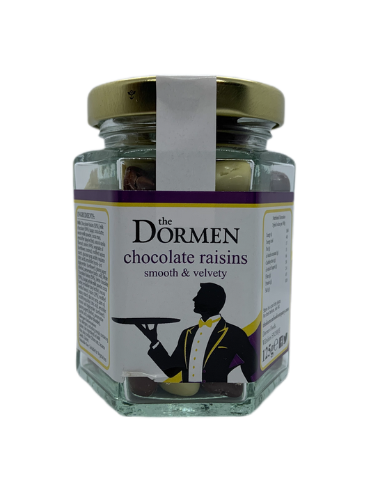 Belgian Chocolate Raisins Hexagonal Jar - The Dormen Food Company