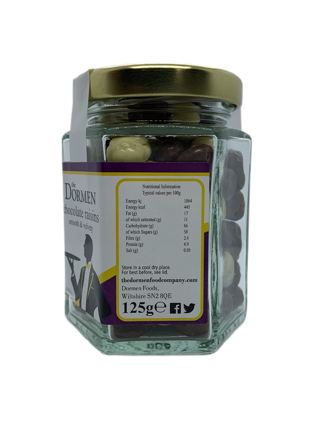 Belgian Chocolate Raisins Hexagonal Jar - The Dormen Food Company