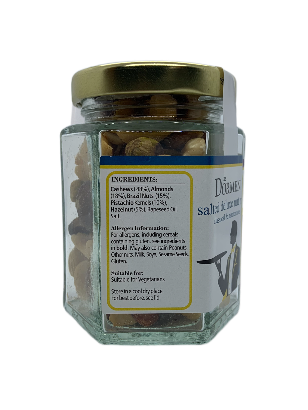 Salted Deluxe Nut Mix Hexagonal Jar.