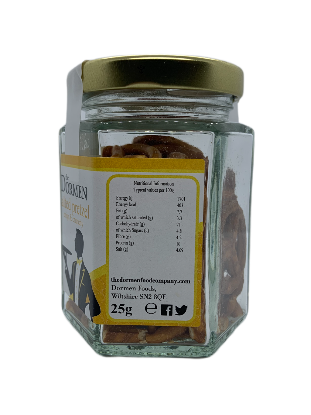 Salted Pretzel Twists Hexagonal Jar - The Dormen Food Company